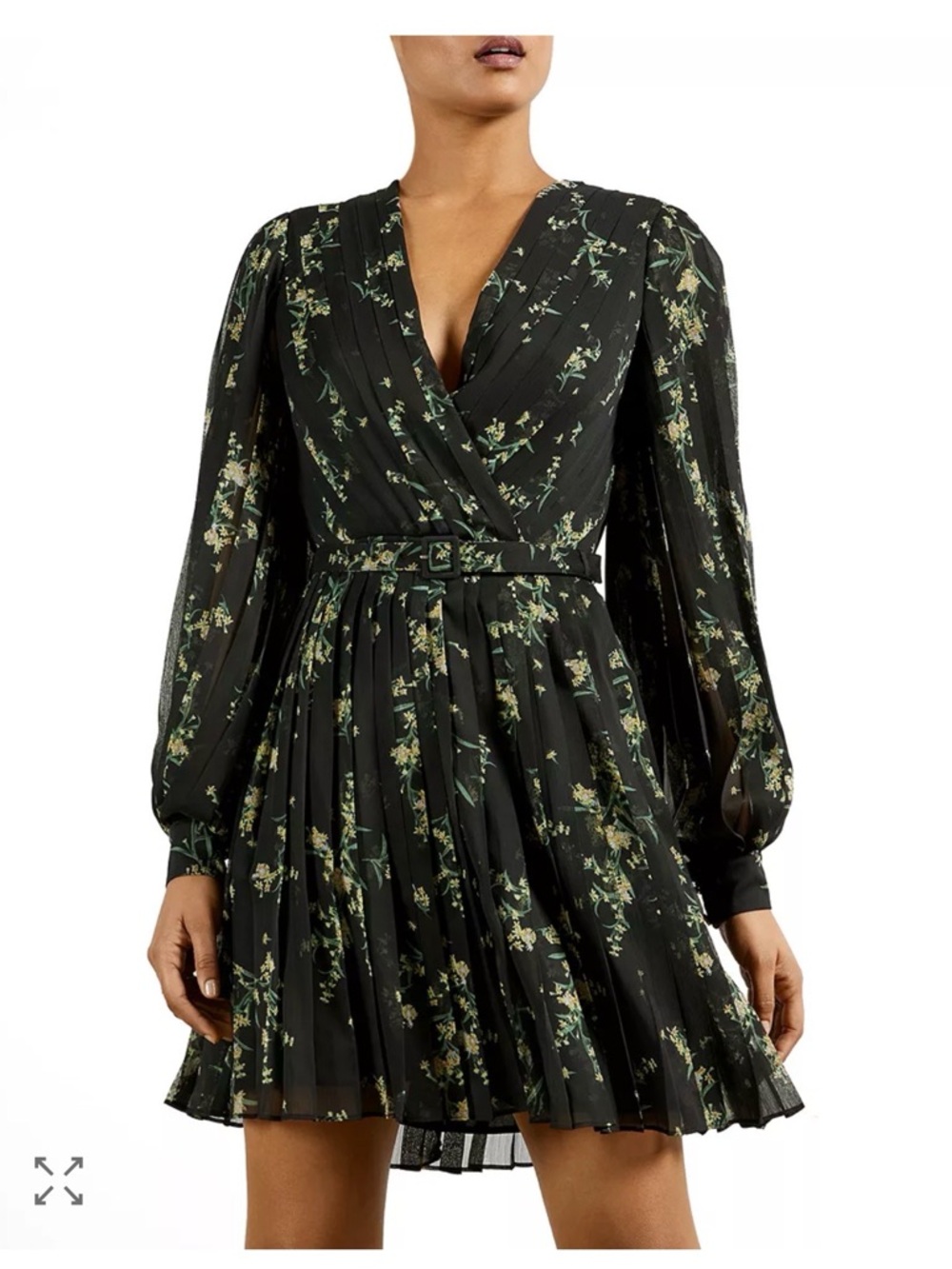Ted Baker Black Floral Pleated Wrap Mini Dress